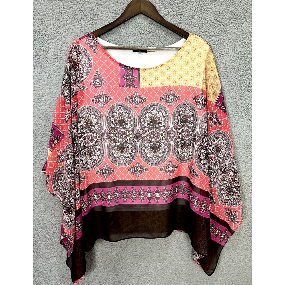 Milano Top 1X Geometricâ Patchwork Poncho Kimono Sleeve Boho Festival Relaxed
